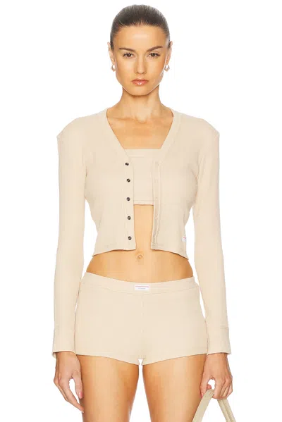 Alexander Wang Long Sleeve Waffle Cardigan In Doeskin