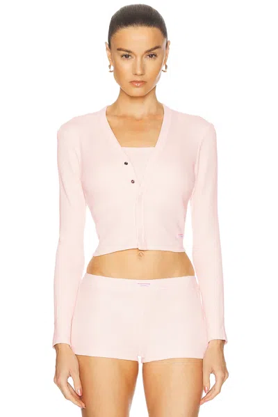 Alexander Wang Long Sleeve Waffle Cardigan In Pearl