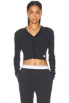 Alexander Wang Long Sleeve Waffle Cardigan In Washed Black