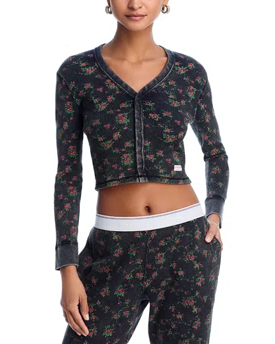 Alexander Wang Long Sleeve Waffle Cardigan In Washed Black Multi