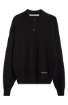Alexander Wang Long Sleeve Wool Blend Polo Sweater With Logo Patch In Black