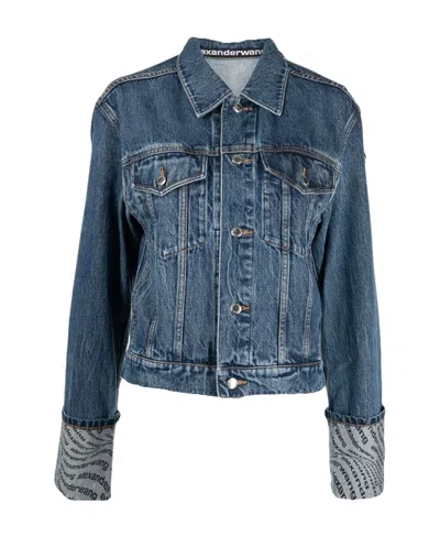 Alexander Wang Logo Wave Trucker Jacket Clothing In Blue