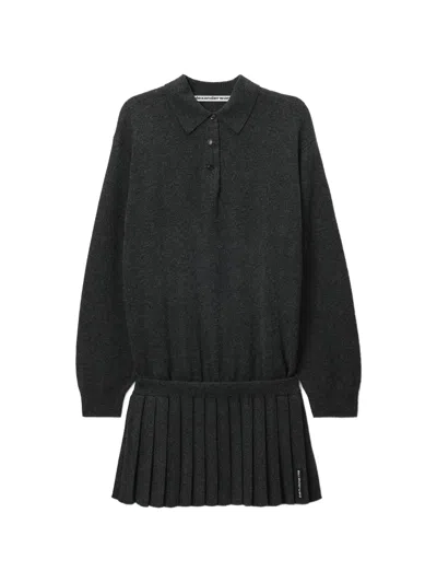 Alexander Wang Alexanderwang Long Sleeve Polo Wool-blend Dress In Blue