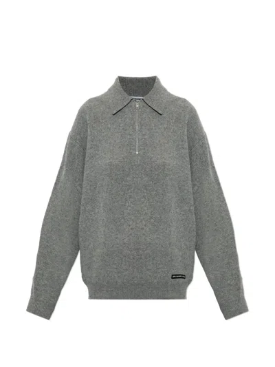 Alexander Wang Long-sleeve Polo Sweater In Gray
