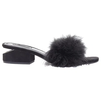 Pre-owned Alexander Wang Lou Black Feather Embellished Suede Mules Eu37.5