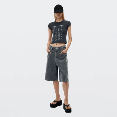 Alexander Wang Low Rise Board Short With Graphic In Deep Washed Grey