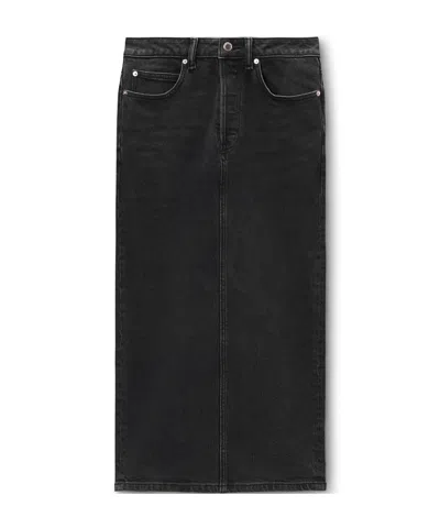 Alexander Wang Low-rise Denim Midi Skirt In Black