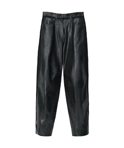 Alexander Wang Low-waist Crocheted Leather Pants In Black