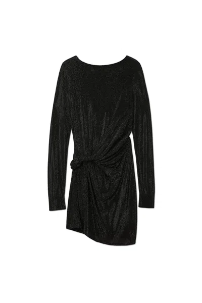 Alexander Wang Ls Boat Neck Dress W/ Twist And Hotfix In Black