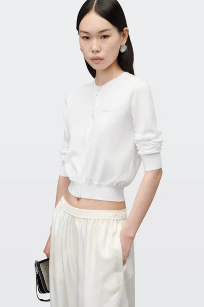 Alexander Wang Ls Crewneck Cardigan W/ Hotfix Logo Soft White