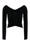 Alexander Wang Ruched V-neck Knit Sweater In Black