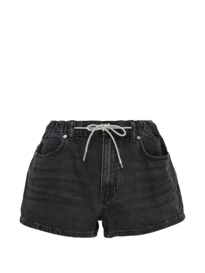 Alexander Wang Marathon Crystal-drawstring Shorts In Black