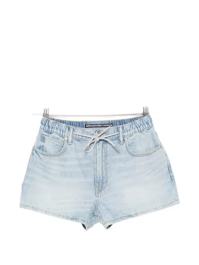 Alexander Wang Marathon Crystal-drawstring Shorts In Blue