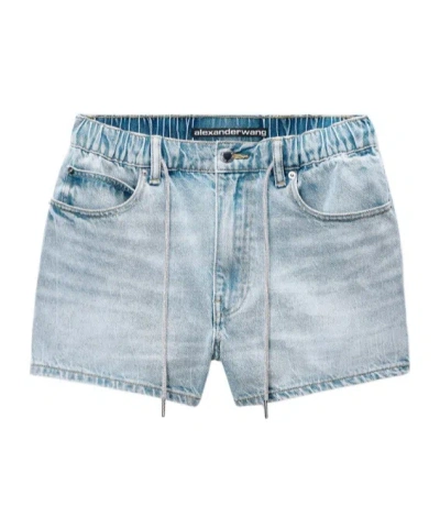 Alexander Wang Marathon Crystal-drawstring Shorts In Blue