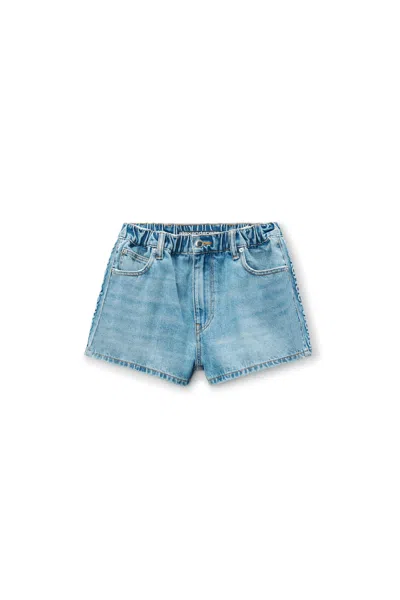 Alexander Wang Marathon Logo-embossed Denim Balloon Jogger Shorts Vintage Light Indigo In Blue