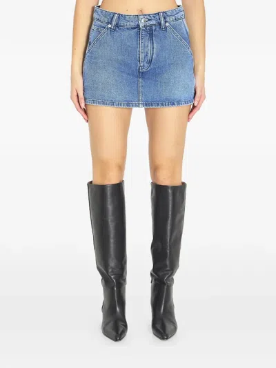 Alexander Wang Marbled Denim Carpenter Skort In Multi