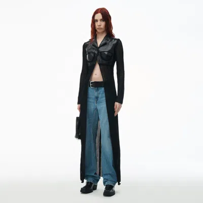 Alexander Wang Maxi Cardigan In Hand-crochet & Crackle Patent Leather In Black