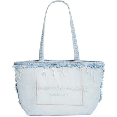 Alexander Wang Medium Punch Logo Denim Fray Tote In Bleach Blue