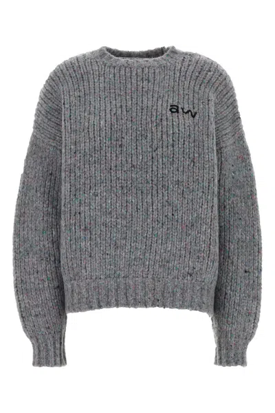 Alexander Wang Melange Grey Wool Blend Oversize Sweater In Gray