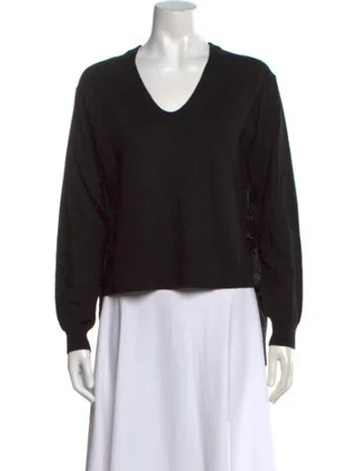 Pre-owned Alexander Wang Merino Wool V-neck T-shirt In Black