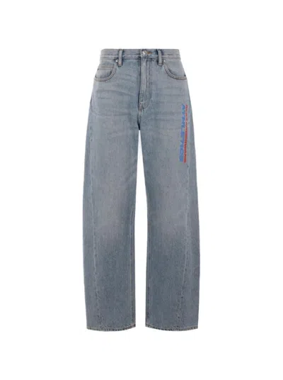 ALEXANDER WANG ALEXANDER WANG MESH BACK BALLOON JEAN WITH LOGO - BLUE