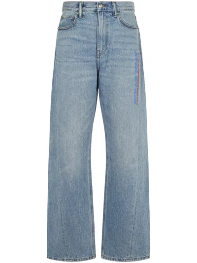 Alexander Wang Mesh Back Balloon Jeans With Logo In Blue