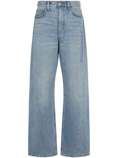 Alexander Wang Mesh Back Balloon Jeans With Logo In Blue