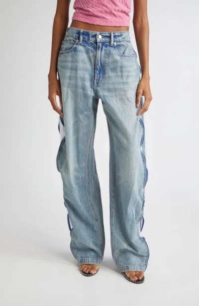 Alexander Wang Mesh Insert Curved Leg Jeans In Blue