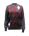 Alexander Wang Mesh-paneled Argyle Sweater In Grey Wool In Grey