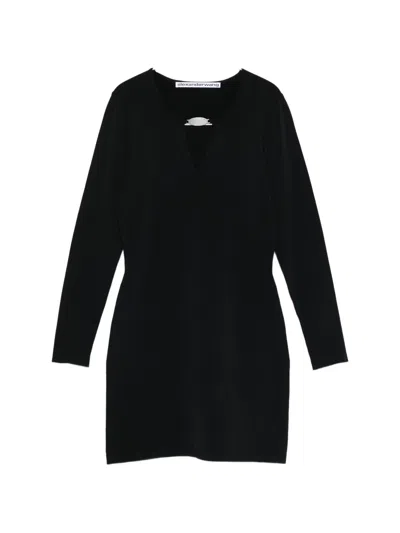 Alexander Wang Metal Logo V-neck Mini Dress In Black