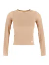 Alexander Wang Micro Ribbed Long Sleeve T-shirt In Beige