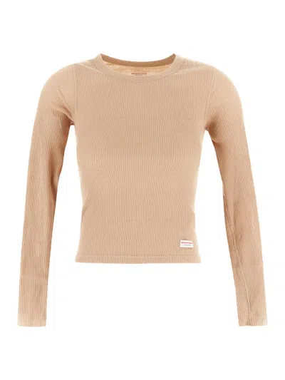 Alexander Wang Micro Ribbed Long Sleeve T-shirt In Beige