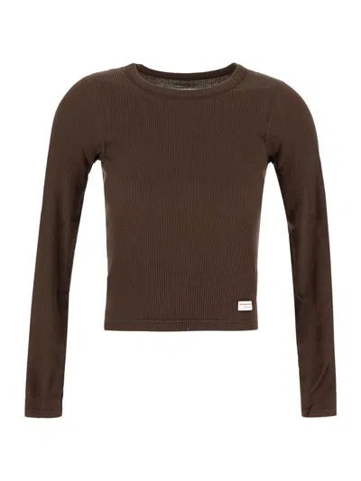 Alexander Wang Micro Ribbed Long Sleeve T-shirt In Brown