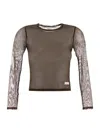 Alexander Wang Micro Solid Mesh Sleeve T-shirt In Brown