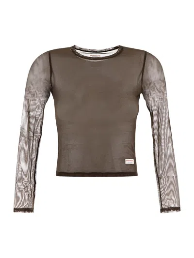 Alexander Wang Micro Solid Mesh Sleeve T-shirt In Brown