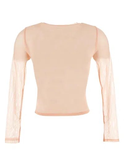 Alexander Wang Micro Solid Mesh Sleeve T-shirt In Peach Skin