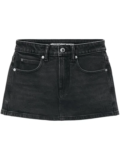 Alexander Wang Black Mid-rise Denim Skort In Grey Aged 015