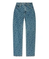 Alexander Wang Logo Print Sequined Mid-rise Straight Leg Trousers In Blue