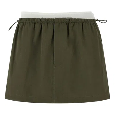 Pre-owned Alexander Wang Mid Rise Mini Logo Elastic Skirt 'army Green' | Women's Size Xs
