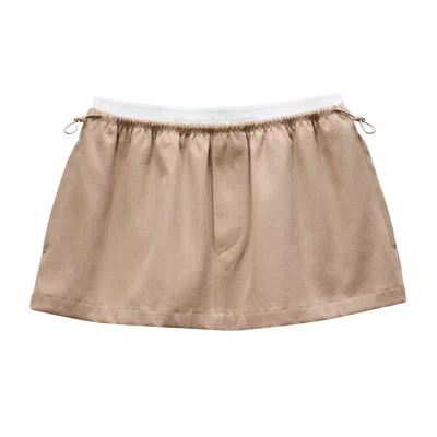 Pre-owned Alexander Wang Mid Rise Mini Logo Elastic Skirt 'warm Taupe' | Tan | Women's Size Xs In Brown
