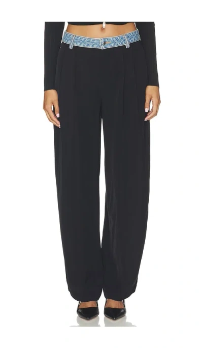 Alexander Wang Mid Rise Pant With Denim Waistband In Black