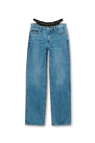Alexander Wang Logo-waistband Straight-leg Jeans In Blue