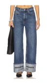 Alexander Wang Mid Rise Straight Jean With Embroidered Cuff In Blue