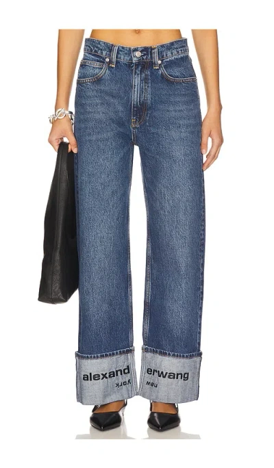 ALEXANDER WANG MID RISE STRAIGHT JEAN WITH EMBROIDERED CUFF