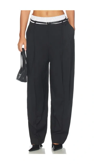 Alexander Wang Mid-rise Belted Tailored Pant With Pre-styled Boxer In Black & White