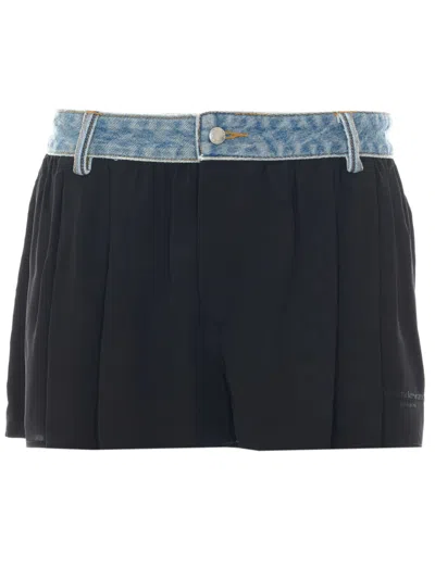 Alexander Wang Mid-rise Denim-waistband Mini Shorts With Logo Detail In Black