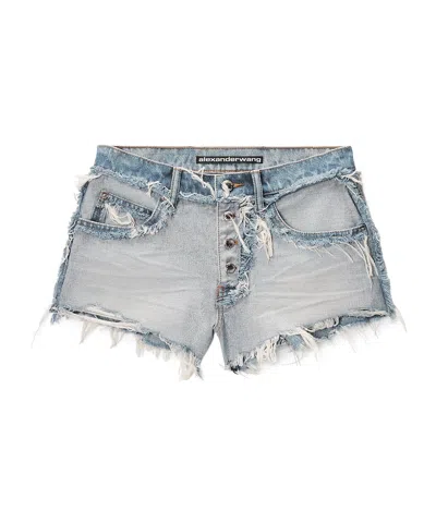 Alexander Wang Mid-rise Inverted Denim Shorts With Embossed Logo In Multi