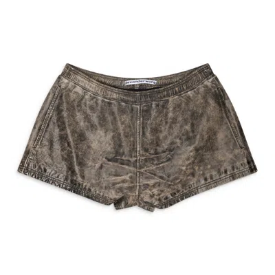 Alexander Wang Mid-rise Leather Mini Short W/ Elasticated Wb Multicolor In Nude