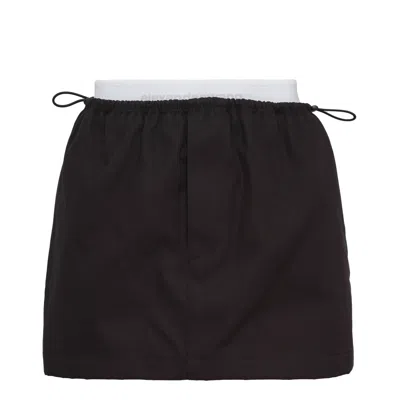 Alexander Wang Mid-rise Mini Logo Elastic Skirt In Black