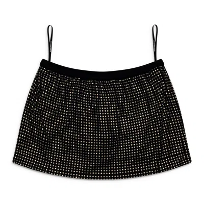 Alexander Wang Mid-rise Mini Skort W/ Allover Hotfix Black In Xs